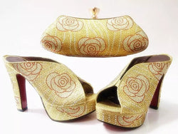 Gold Matching Italian Shoes and Bag Set