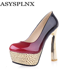 ASYSPLNX Black Red Round Toe Thin High Heels